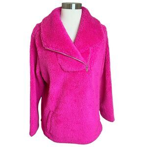 Talbots Ultra Plush Sherpa Fleece Pullover Womens X Pink Shawl Zip Funnel Neck